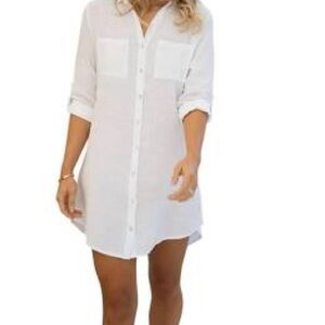 Elegant White Midi Shirt Dress
